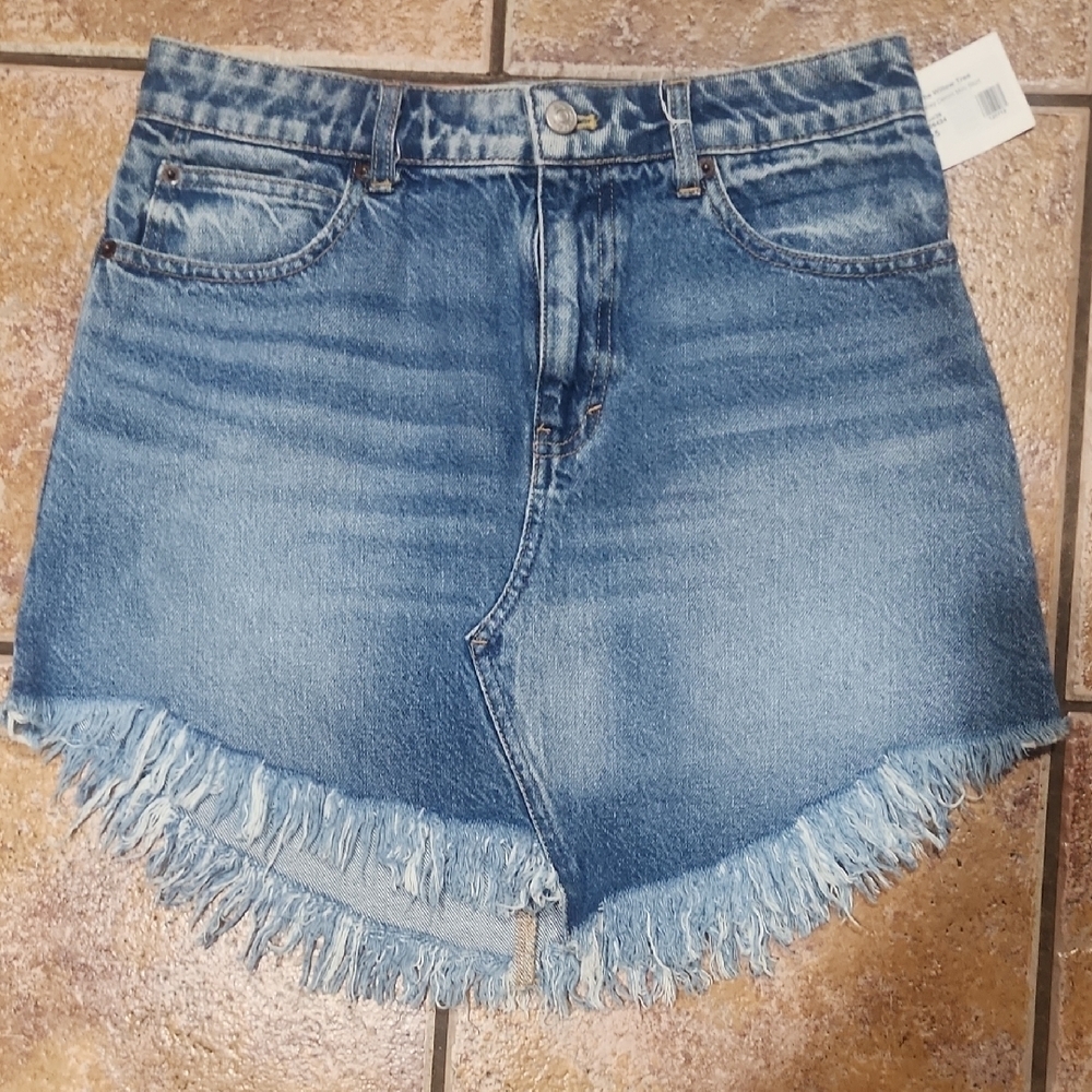 Free People Blue Frayed Hem Mini Skirt